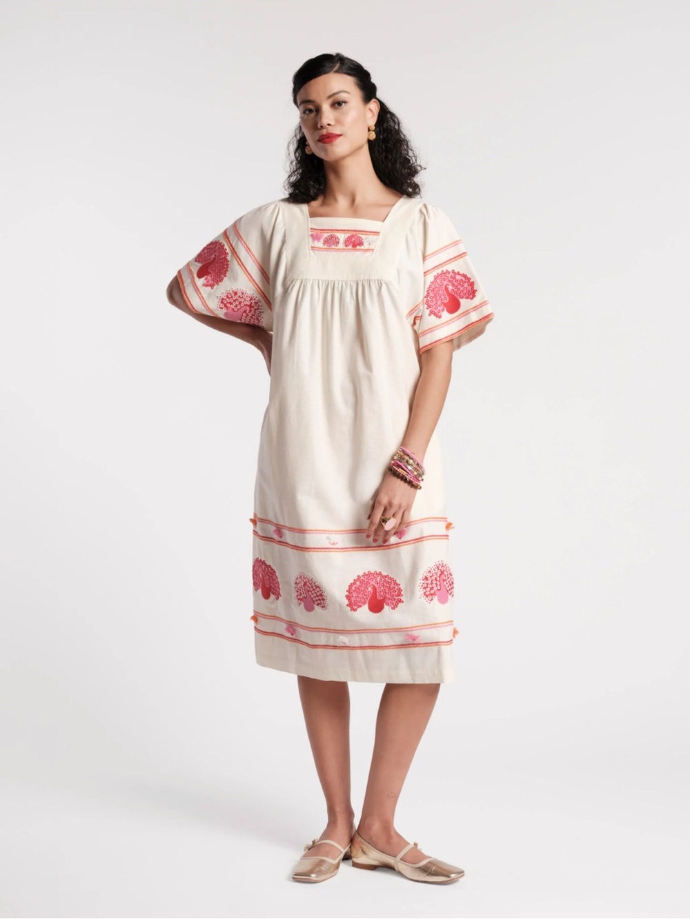 Frances Valentine Picnic Midi Dress Peacock Print XS NWOT